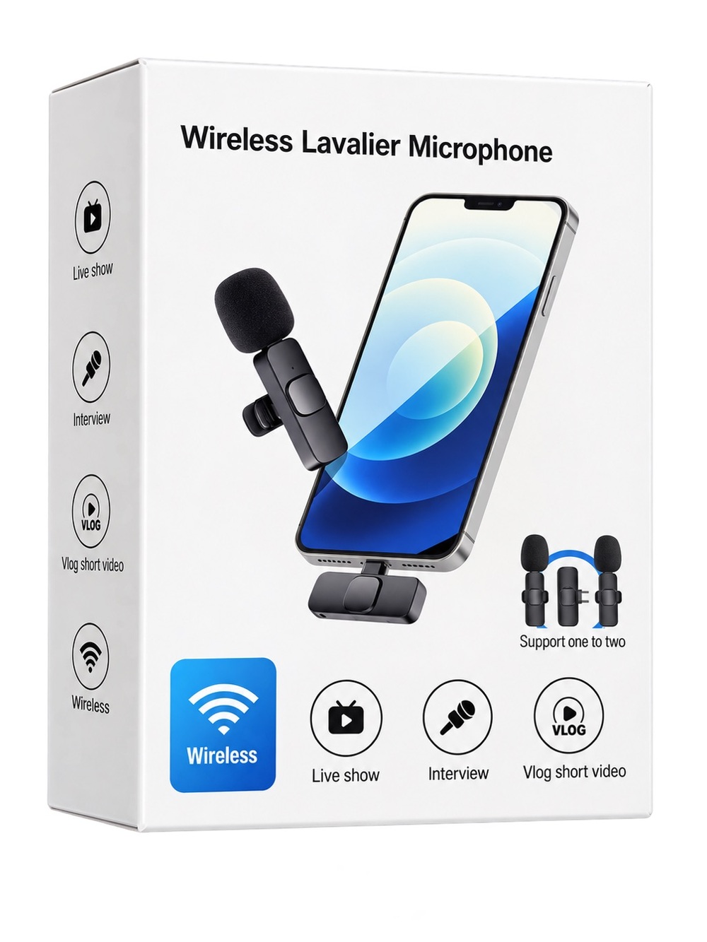 NWB Wireless Lavalier Microphone Clip-On for Smartphones - Black